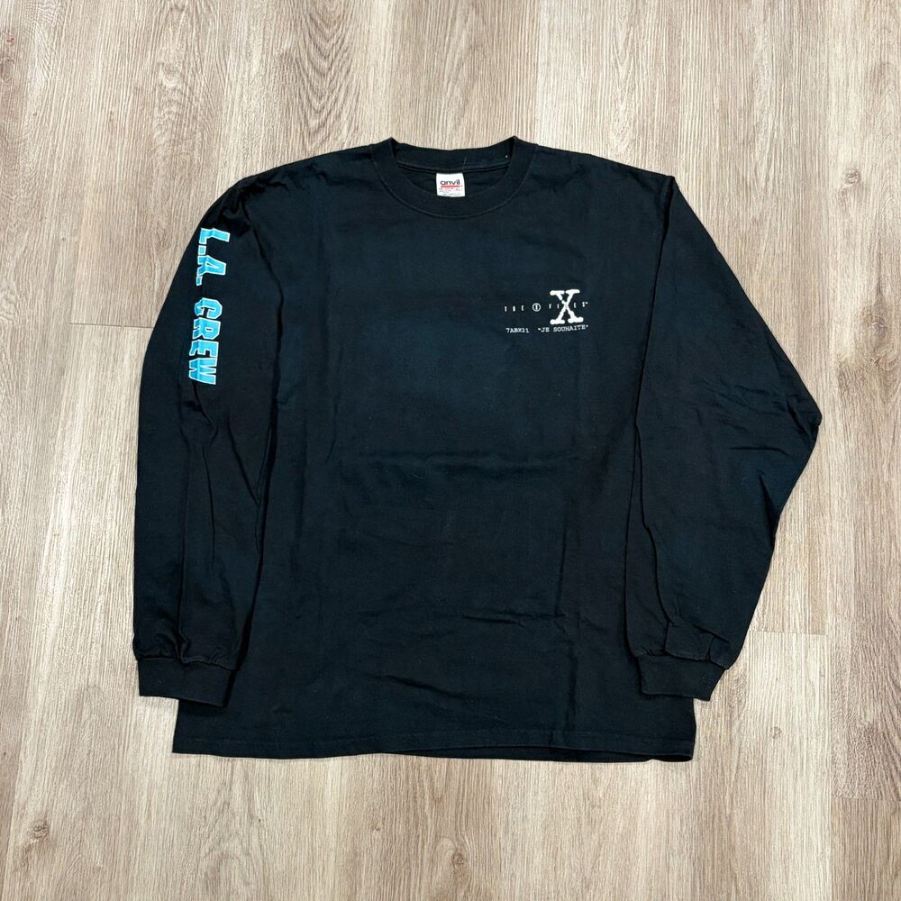 RARE Vtg The X-Files Je Souhaite L.A. Crew Long Sleeve Shirt TV Promo Sz XL Blck